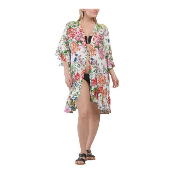 Johnny Was Other - JOHNNY WAS Metalli Giorno Ruffle Cover-up Kimono size XS new with tag floral